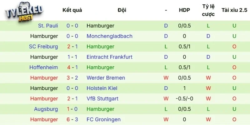 Kết quả 5 lần thi đấu gần nhất của Hamburger SV