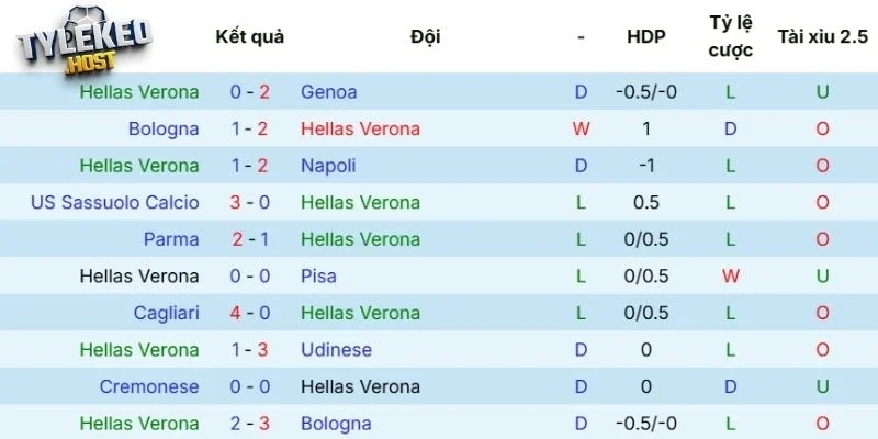 Phong độ mới đây của Verona